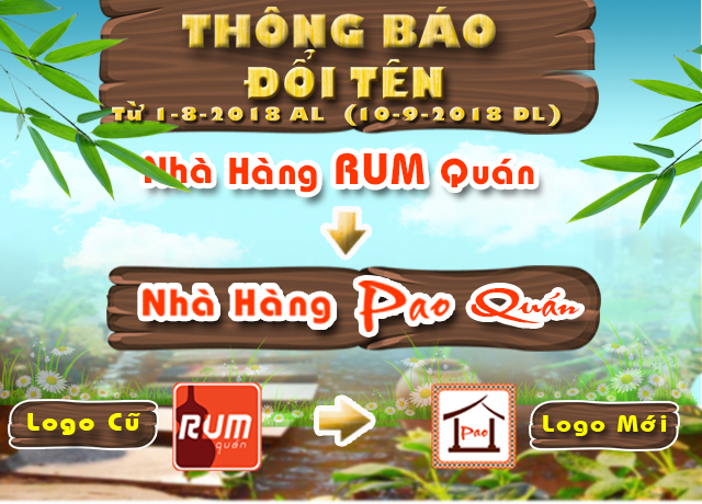 Thông báo về việc đổi tên nhà hàng Rum Quán thành Pao Quán